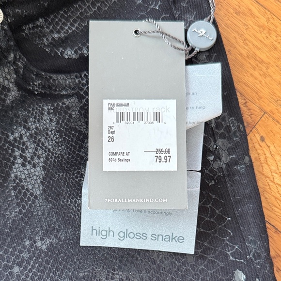7 For All Mankind Black High Gloss Snake Skinny Jeans - Picture 3 of 3